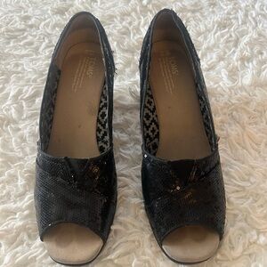 TOMS Women's Black Sequin Peep Toe Heels